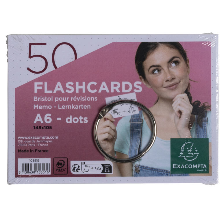 Pack 50 Flashcards A6 dots white - White - x 19 - Exacompta