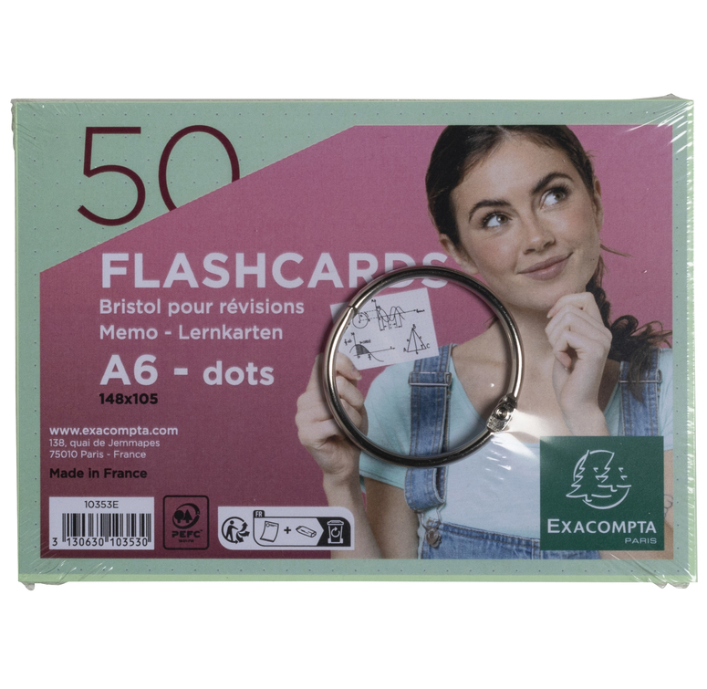 Pack 50 Flashcards A6 dots white - Green - x 19 - Exacompta