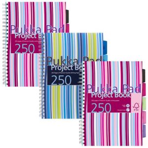 Pukka Pad Stripes Polypropylene Project Book 250 Pages A4 Blue/Pink (Pack of 3)