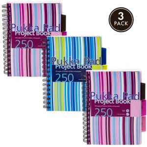 Pukka Pad Stripes Polypropylene Project Book 250 Pages A5 Blue/Pink (Pack of 3)